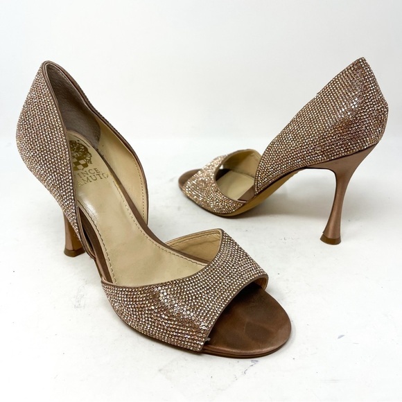 Vince Camuto Aliandry d'Orsay Sandal Heel Genuine Leather Rhinestone Pink Sz 8.5 - Picture 2 of 9